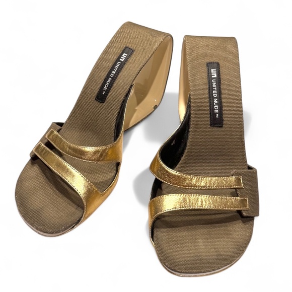 United Nude Gold & Olive-Khaki Loop Sandals – Size 40, 3.5” Heel - Picture 3 of 5